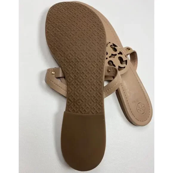 Tory Burch Miller Leather Thong Flip Flop Women Sandal Vintage Large Logo Sz 9.5 - Picture 4 of 6